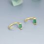 Sterling Silver Emerald Green Baguette Cut Cz Huggie Hoop Earrings, thumbnail 3 of 10