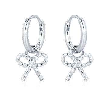 Sterling Silver Bow Charm Hoop Earrings, 8 of 12