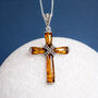 Personalised Sterling Silver Amber Cross Pendant Necklace, thumbnail 1 of 10