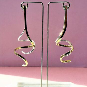 Two Tone Silver And Gold Plated Spiral Drop Ear Jackets, 2 of 8