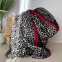 Leopard Print Border Scarf In Grey And Red, thumbnail 1 of 2