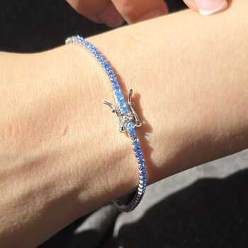 Blue Topaz Gemstone Sterling Silver Tennis Bracelet, 4 of 5