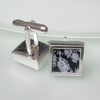 Snowflake Obsidian Sterling Silver Gemstone Cufflinks, 2 of 2