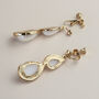 Gold Teardrop Pearl Dangle Clip On Earrings, thumbnail 3 of 3