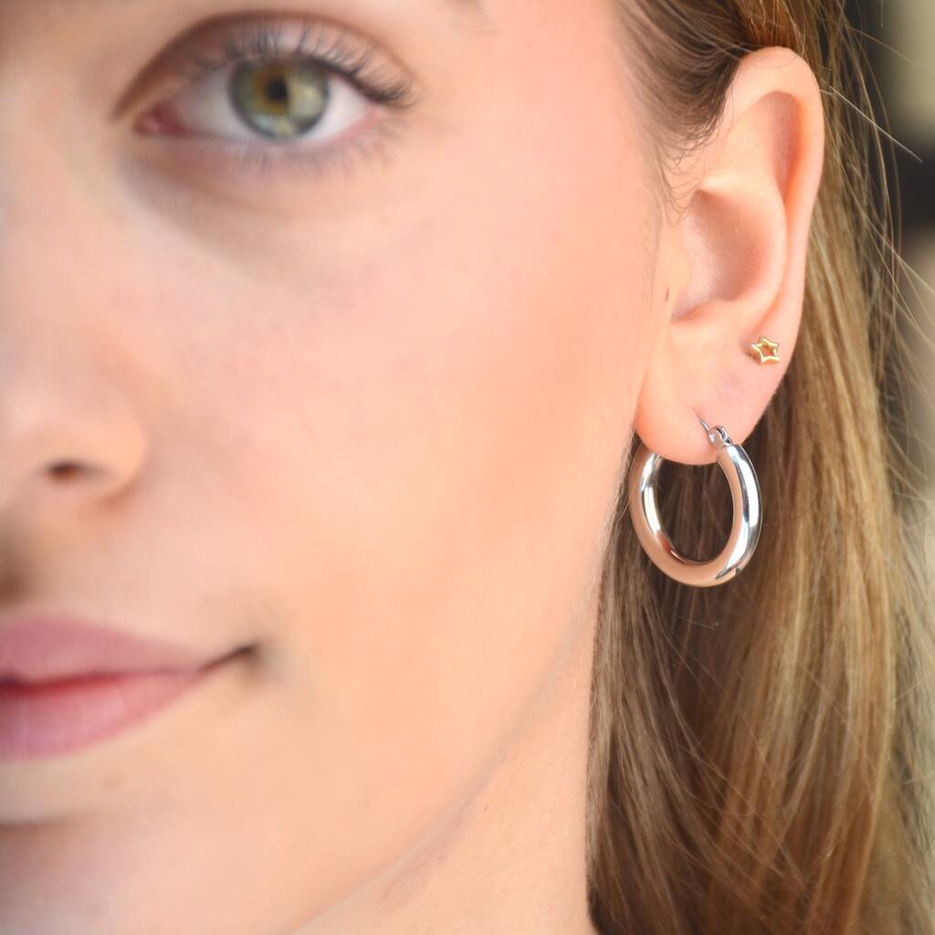 Waterproof Classic Wide Hoop Earrings Silver, 1 of 7