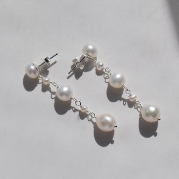 Sterling Silver Pearl Drop Earrings, 2 of 9