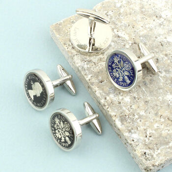 Personalised 60th Birthday Enamelled Sixpence Cufflinks, 3 of 11