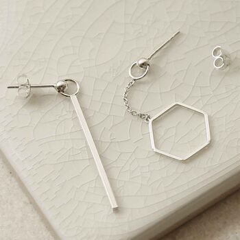 Sterling Silver Curated Ear Hexagon Earrings, 4 of 5