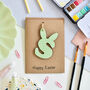 Personalised Easter Card Wooden Letter Bunny Green, thumbnail 2 of 2