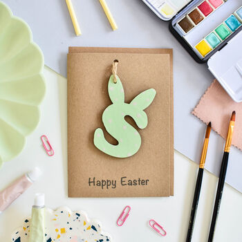 Personalised Easter Card Wooden Letter Bunny Green, 2 of 2