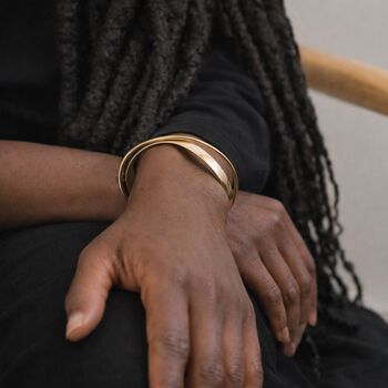 Gold Plated Twisted Mixed Finish Crossover Cuff Bangle Bracelet, 6 of 6