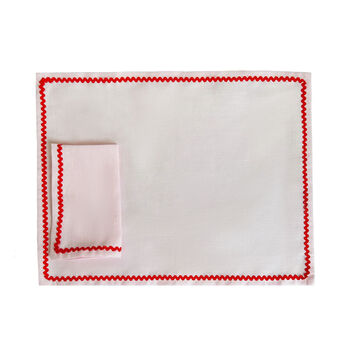 Ric Rac Pink And Red Set Of Four Embroidered Napkins, 3 of 4