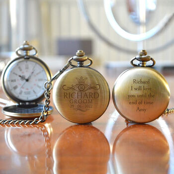 Personalised Groom Pocket Watch With A Crown Design, 2 of 6