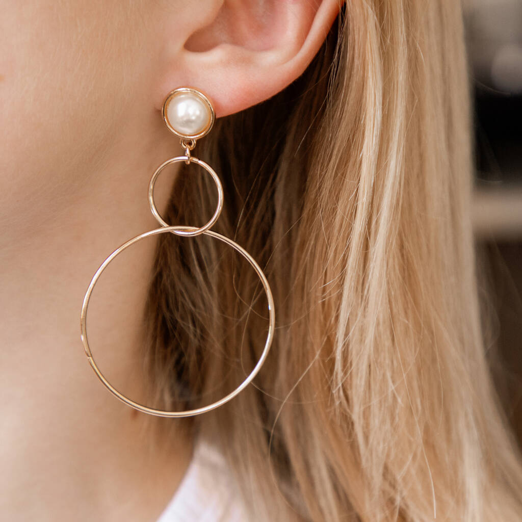 Gold And Pearl Double Hoop Earrings By Brand X
