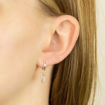 Sterling Silver Pink Chalcedony Huggie Hoop Earrings, 2 of 7