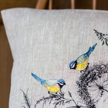 Embroidered 'Blue Tit' Cushion, 2 of 3