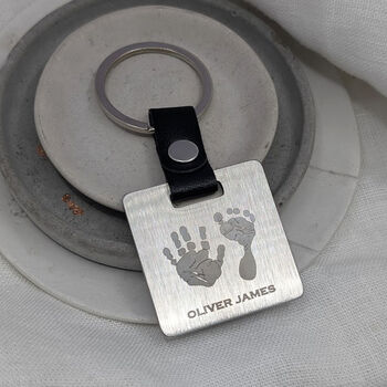 Personalised Hand And Footprint Square Steel Keyring, 2 of 5