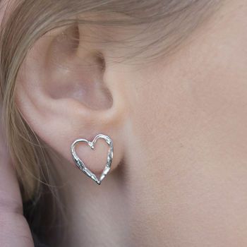 Sterling Silver Textured Open Heart Studs, 3 of 4