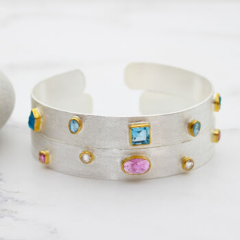 Aquamarine Blue Topaz And Apatite Gemstone Silver Cuff Bracelet, 5 of 5