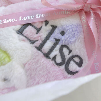 Personalised Fluffy Pink Elephant Blanket And Comforter, 6 of 8