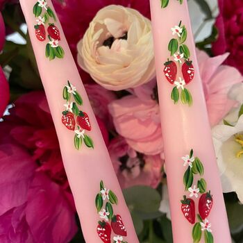 Hand Painted Pair Of Strawberry Taper Candles, 4 of 6