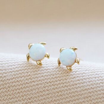 Opal Stone Turtle Stud Earring In Gold Plating, 2 of 5