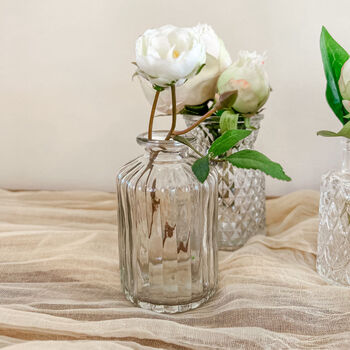 Set Of Two Clear Pressed Glass Bottle Vases Florence, 2 of 3