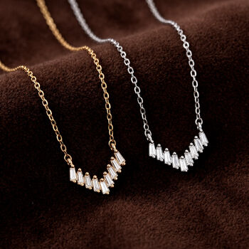 Silver Or Gold Baguette Chevron Necklace, 3 of 7