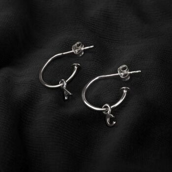 Open Hoop Stud Earrings With Alphabet Charms In Silver, 4 of 7