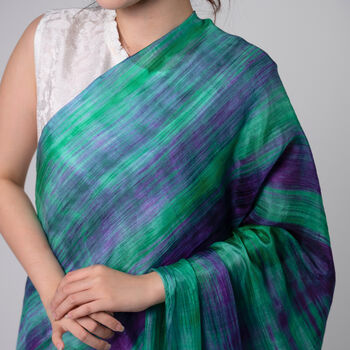 100% Mulberry Silk Scarf, Emerald Green Purple, Aurora Borealis In Gift Box, 7 of 9