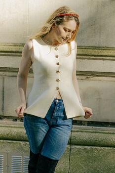 Cream Button Down Split Front Peplum Vest Top, 3 of 7