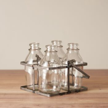 Set Of Four Vintage Style Mini Milk Bottles In A Crate, 3 of 3