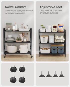 Three Tier Metal Storage Rack With Wheels, 5 of 8