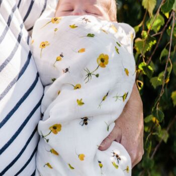 Buttercups Bees Bamboo Organic Cotton Muslin Swaddle, 2 of 6