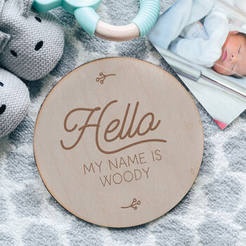 Personalised 'Hello My Name Is' Wooden Baby Plaque, 2 of 2