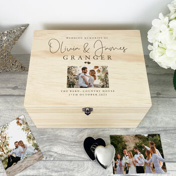 Personalised Wooden Wedding Photo Keepsake Memory Box, 2 of 9