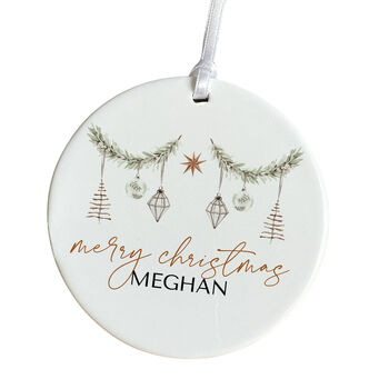 Custom Merry Christmas Ceramic Ornament With Name, 2 of 7