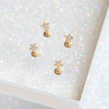 14 Carat Gold Tiny Star Labret Stud Earring, 5 of 6