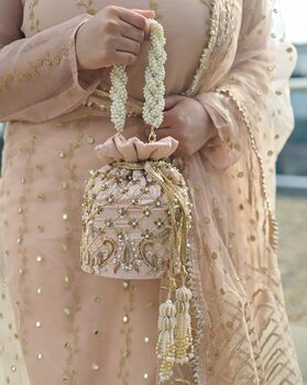 Isha Nude Pink Silk Potli Bag, 2 of 5