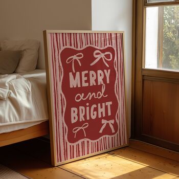 Merry And Bright Red And Pink Christmas Print, 2 of 3