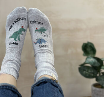 Personalised Me And You Christmas Dinosaur Socks, 2 of 7