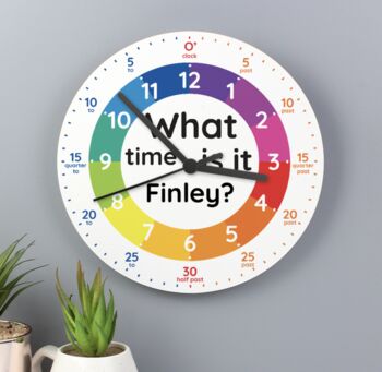 Personalised Wooden Tell The Time Childs Wall Clock, 3 of 4