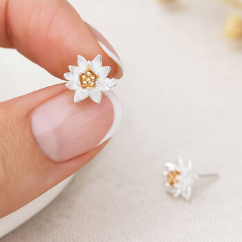 Sterling Silver And Gold July Birth Flower Stud Earrings – 8mm, 2 of 6