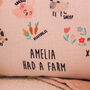 Personalised Alphabet Farm Cushion For Kids Room Nursery Present For New Baby Or Young Child, thumbnail 4 of 4