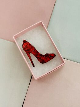 Red High Heel Glitter Resin Brooch / Gift For Shoe Lovers / Fashionistas Brooch, 4 of 6
