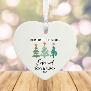 Personalised First Christmas Married Heart Decoration Keepsake Gift, 3 of 4
