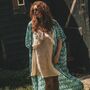 Turquoise Leaf Print Viscose Kimono, thumbnail 1 of 4