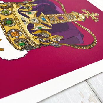 King Charles Coronation Crown Magenta Art Print, 4 of 8