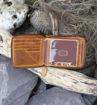 Personalised Zip Around Tan Leather Wallet Rfid Men's, 4 of 7