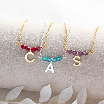 Birthstone Bar Necklace With Initial Charm, 2 of 12